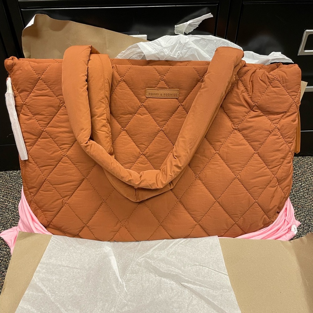 Poppy and Peonies Quilted Nylon Tote Bag